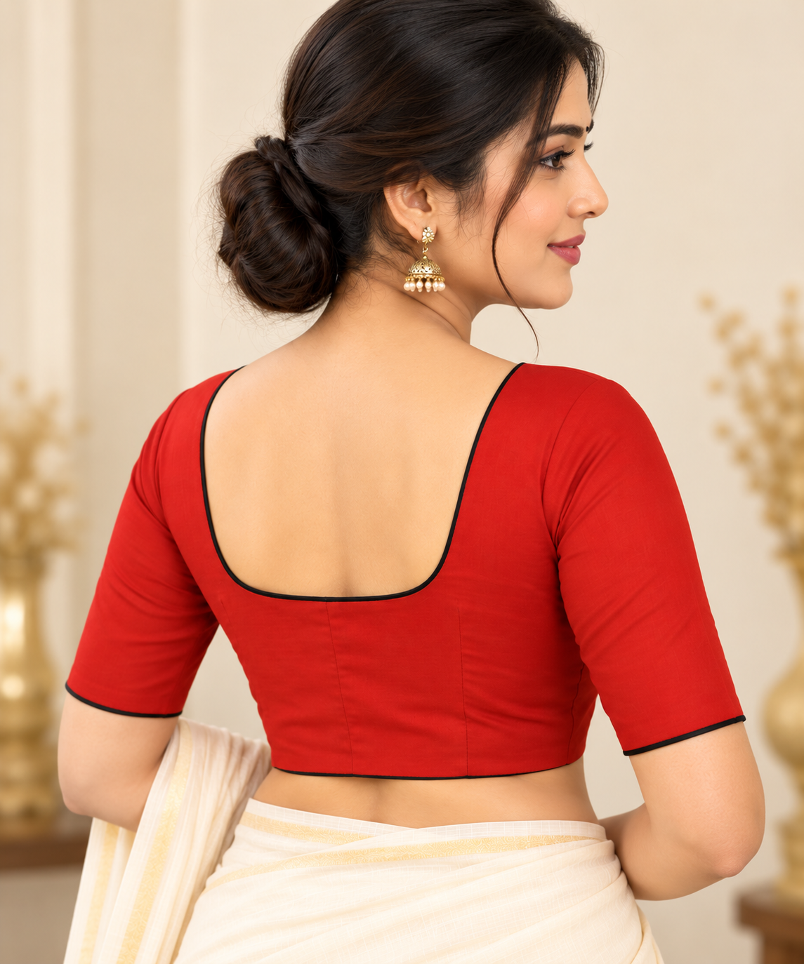 Ruby Red Silk Drape Contemporary Party Blouse Thumbnail